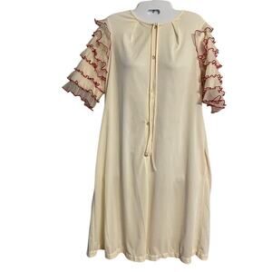 Vintage, sheer, button-down nightgown ruffle sleeves small Saramae lingerie